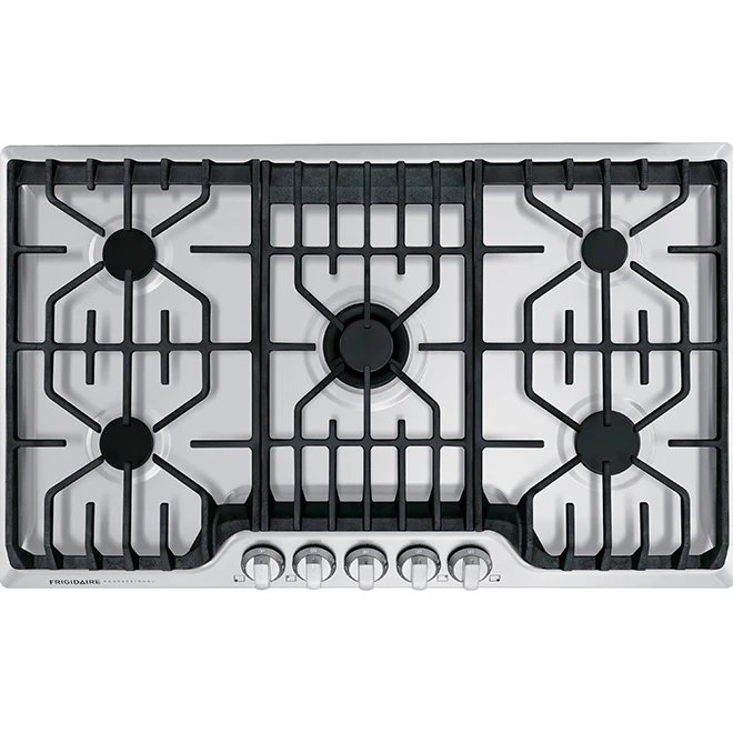 Surface De Cuisson Au Gaz Frigidaire Pro, 5 Brûleurs, 36 Po, 18 200 BTU, Acier Inoxydable 1 Surface De Cuisson Au Gaz Frigidaire Pro, 5 Brûleurs, 36 Po, 18 200 BTU, Acier Inoxydable