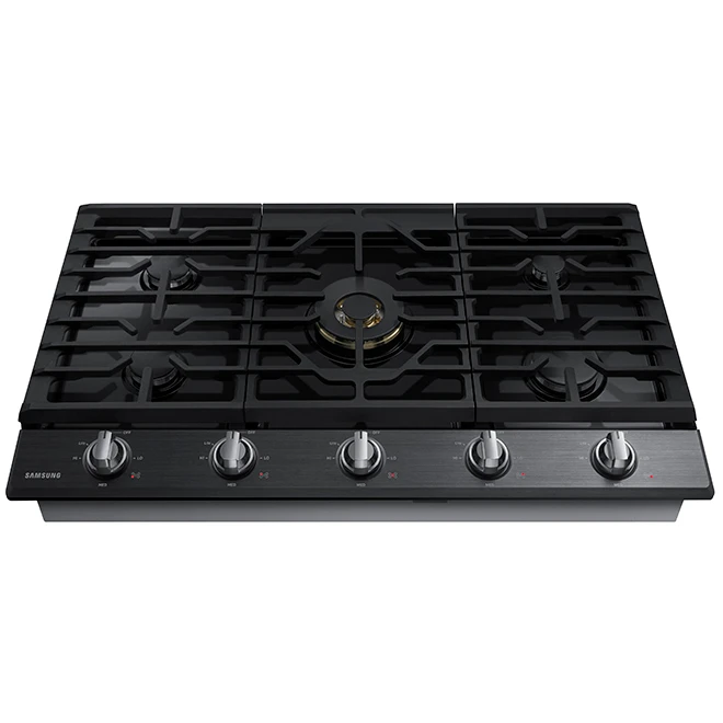 Surface De Cuisson Au Gaz Samsung, 59 000 BTU, 5 Brûleurs, 36 Po, Acier Inoxydable Noir 2 Surface De Cuisson Au Gaz Samsung, 59 000 BTU, 5 Brûleurs, 36 Po, Acier Inoxydable Noir – Image 2