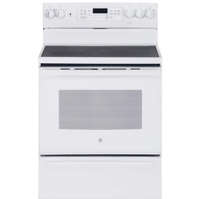 Cuisinière à Convection Autoportante GE, Surface 30 Po 5 éléments, Grille Ajustable Autonettoyante, éléments Dissimulés 1 Cuisinière à Convection Autoportante GE, Surface 30 Po 5 éléments, Grille Ajustable Autonettoyante, éléments Dissimulés