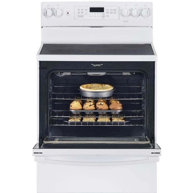Cuisinière à Convection Autoportante GE, Surface 30 Po 5 éléments, Grille Ajustable Autonettoyante, éléments Dissimulés 5 Cuisinière à Convection Autoportante GE, Surface 30 Po 5 éléments, Grille Ajustable Autonettoyante, éléments Dissimulés – Image 5