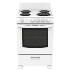 Cuisinière électrique Autoportante GE à 4 éléments à Serpentins, Commandes Frontales, 24 Po, 2,9 Pi³, Blanc