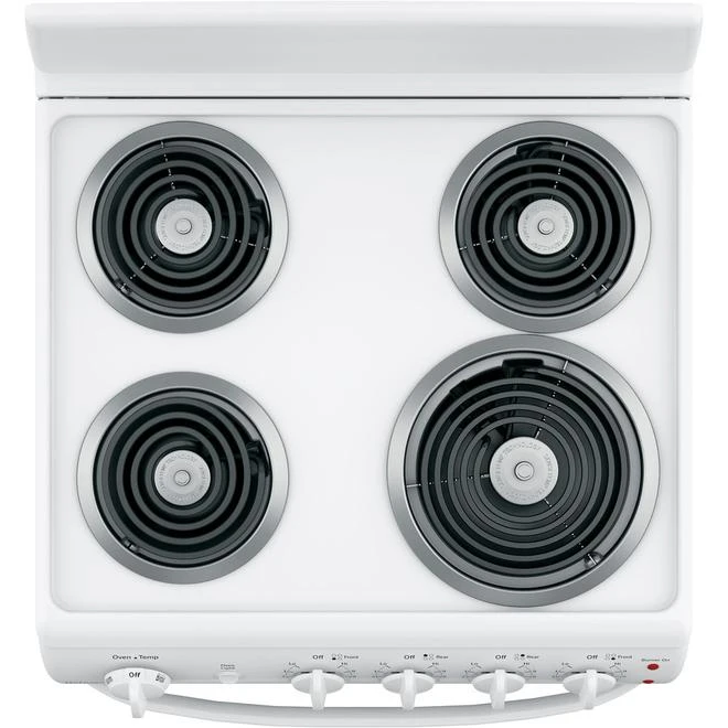 Cuisinière électrique Autoportante GE à 4 éléments à Serpentins, Commandes Frontales, 24 Po, 2,9 Pi³, Blanc 5 Cuisinière électrique Autoportante GE à 4 éléments à Serpentins, Commandes Frontales, 24 Po, 2,9 Pi³, Blanc – Image 5