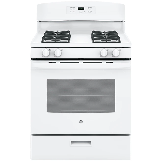 Cuisinière à Gaz Autoportante GE Appliances, 30 Po, 5,0 Pi³, Blanche, Brûleur Scellé 1 Cuisinière à Gaz Autoportante GE Appliances, 30 Po, 5,0 Pi³, Blanche, Brûleur Scellé