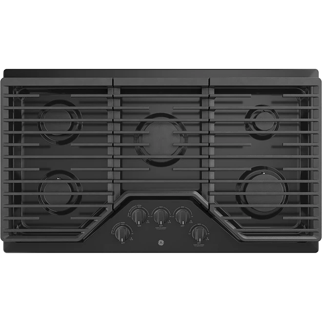 Surface De Cuisson Au Gaz GE, 5 Brûleurs, 36 Po, 15 000 BTU, Noir 1 Surface De Cuisson Au Gaz GE, 5 Brûleurs, 36 Po, 15 000 BTU, Noir