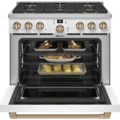 Cuisinière à Gaz Cafe à 6 Brûleurs Avec Convection Et Nettoyage à Vapeur, 36 Po, Blanc -Appareils Électroménagers 23085996d L