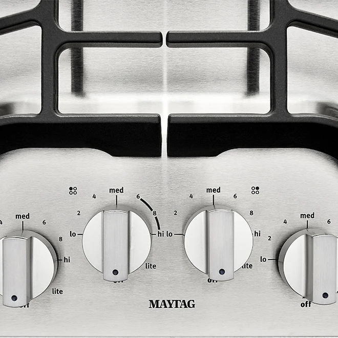 Table De Cuisson Au Gaz Maytag, 4 Brûleurs, 30 Po, 15,000 BTU, Acier Inoxydable 3 Table De Cuisson Au Gaz Maytag, 4 Brûleurs, 30 Po, 15,000 BTU, Acier Inoxydable – Image 3