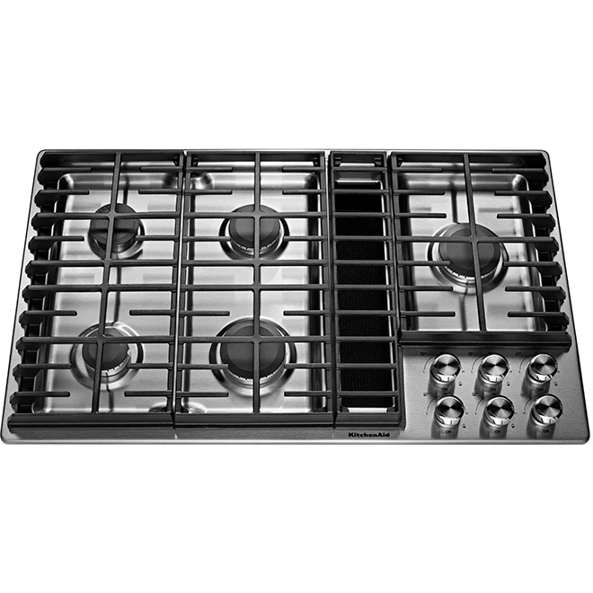 Surface De Cuisson Au Gaz KitchenAid, évacuation Descendante, 5 Brûleurs, 36 Po, Acier Inoxydable 1 Surface De Cuisson Au Gaz KitchenAid, évacuation Descendante, 5 Brûleurs, 36 Po, Acier Inoxydable