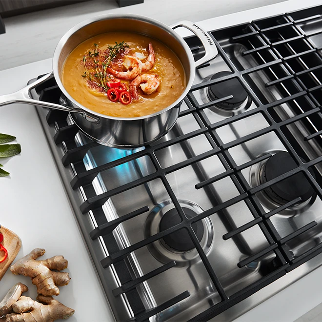 Surface De Cuisson Au Gaz KitchenAid, évacuation Descendante, 5 Brûleurs, 36 Po, Acier Inoxydable 2 Surface De Cuisson Au Gaz KitchenAid, évacuation Descendante, 5 Brûleurs, 36 Po, Acier Inoxydable – Image 2