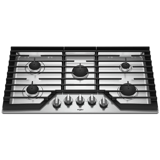 Surface De Cuisson Au Gaz Whirlpool, 5 Brûleurs, 36 Po, 15 000 BTU, Acier Inoxydable 1 Surface De Cuisson Au Gaz Whirlpool, 5 Brûleurs, 36 Po, 15 000 BTU, Acier Inoxydable