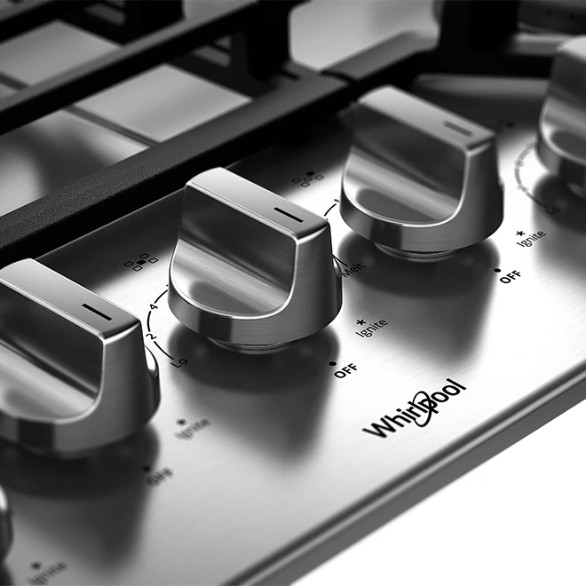 Surface De Cuisson Au Gaz Whirlpool, 5 Brûleurs, 36 Po, 15 000 BTU, Acier Inoxydable 2 Surface De Cuisson Au Gaz Whirlpool, 5 Brûleurs, 36 Po, 15 000 BTU, Acier Inoxydable – Image 2