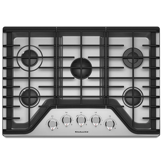 Surface De Cuisson Au Gaz KitchenAid, 5 Brûleurs, 30 Po, 17 000 BTU, Acier Inoxydable 1 Surface De Cuisson Au Gaz KitchenAid, 5 Brûleurs, 30 Po, 17 000 BTU, Acier Inoxydable