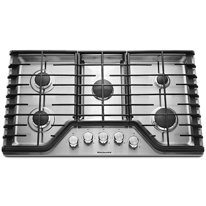 Surface De Cuisson Au Gaz KitchenAid, 5 Brûleurs, 30 Po, 17 000 BTU, Acier Inoxydable 2 Surface De Cuisson Au Gaz KitchenAid, 5 Brûleurs, 30 Po, 17 000 BTU, Acier Inoxydable – Image 2