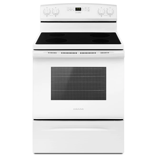 Cuisinière Autoportante à Surface Lisse Amana, 4,8 Pi³, Blanc 1 Cuisinière Autoportante à Surface Lisse Amana, 4,8 Pi³, Blanc