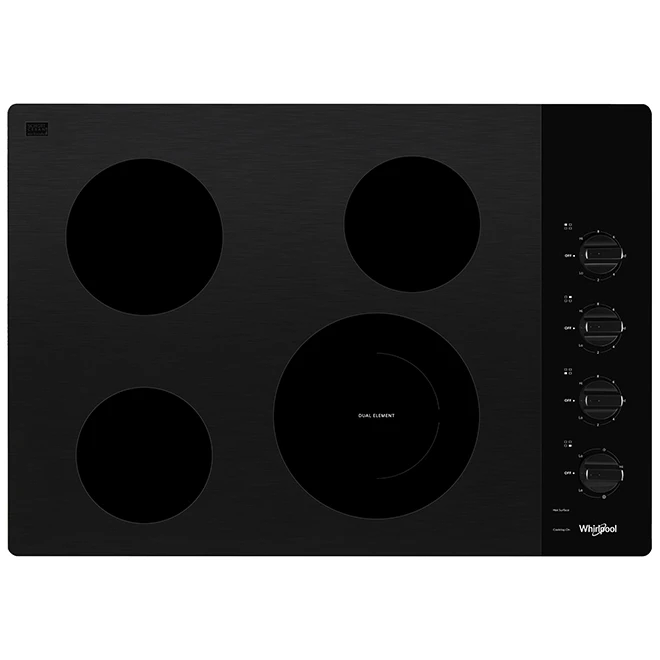 Surface De Cuisson Whirlpool électrique à 4 éléments, 30 Po, Noire 1 Surface De Cuisson Whirlpool électrique à 4 éléments, 30 Po, Noire