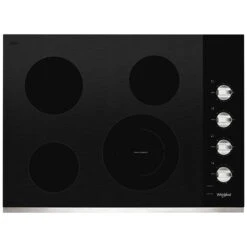 Surface De Cuisson électrique Whirlpool En Vitrocéramique à 4 éléments, 30 Po, Noire/acier Inoxydable