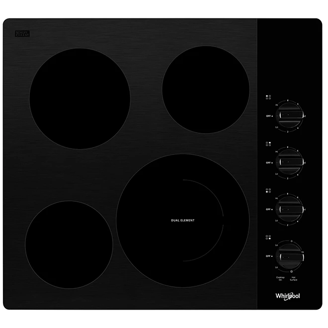Surface De Cuisson Compacte Whirlpool En Vitrocéramique, 24 Po, Noire 1 Surface De Cuisson Compacte Whirlpool En Vitrocéramique, 24 Po, Noire