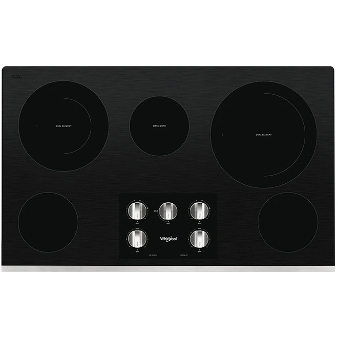 Surface De Cuisson électrique Whirlpool à 5 Brûleurs, 36 Po, Noire/acier Inoxydable 1 Surface De Cuisson électrique Whirlpool à 5 Brûleurs, 36 Po, Noire/acier Inoxydable