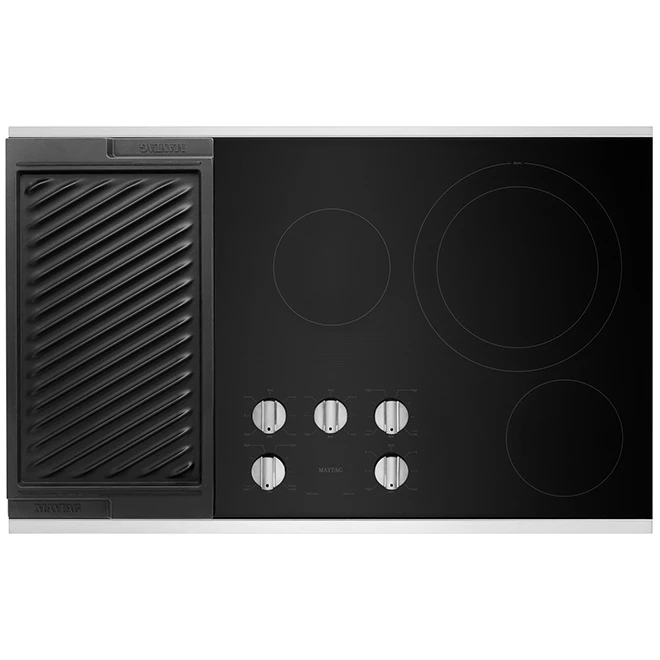 Surface De Cuisson électrique Maytag Heritage Avec Grille, 36 Po, Noire/acier Inoxydable 2 Surface De Cuisson électrique Maytag Heritage Avec Grille, 36 Po, Noire/acier Inoxydable – Image 2