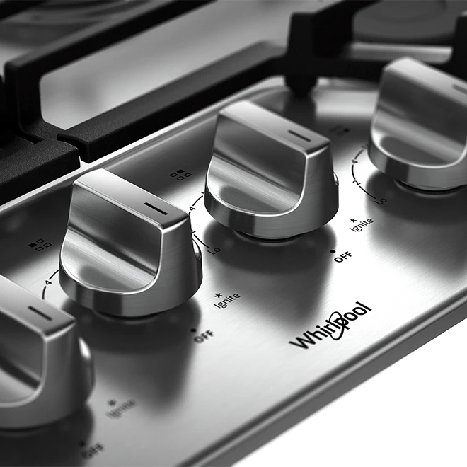Surface De Cuisson Au Gaz Whirlpool, 4 Brûleurs, 30 Po, Acier Inoxydable, 15 000 BTU 2 Surface De Cuisson Au Gaz Whirlpool, 4 Brûleurs, 30 Po, Acier Inoxydable, 15 000 BTU – Image 2