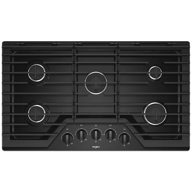Surface De Cuisson Au Gaz Whirlpool, 5 Brûleurs, 36 Po, Acier Inoxydable Noir, 15 000 BTU 1 Surface De Cuisson Au Gaz Whirlpool, 5 Brûleurs, 36 Po, Acier Inoxydable Noir, 15 000 BTU