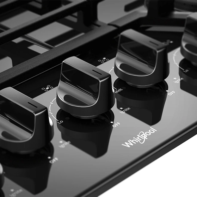 Surface De Cuisson Au Gaz Whirlpool, 5 Brûleurs, 36 Po, Acier Inoxydable Noir, 15 000 BTU 2 Surface De Cuisson Au Gaz Whirlpool, 5 Brûleurs, 36 Po, Acier Inoxydable Noir, 15 000 BTU – Image 2