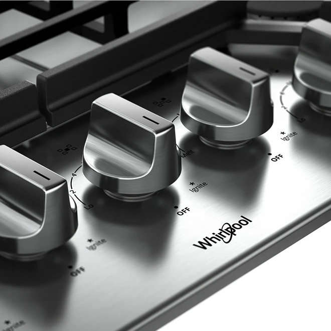 Surface De Cuisson Au Gaz Whirlpool, 5 Brûleurs, 30 Po, 15 000 BTU, Acier Inoxydable 3 Surface De Cuisson Au Gaz Whirlpool, 5 Brûleurs, 30 Po, 15 000 BTU, Acier Inoxydable – Image 3