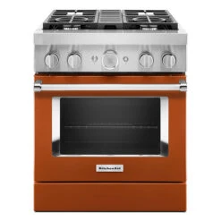 Cuisinière Biénergie Intelligente KitchenAid, Encastrée, Orange Brûlé, 4 Brûleurs