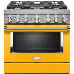 Cuisinière Biénergie KitchenAid, 6 Brûleurs, 36 Po L., Poivron Jaune, Autoportante