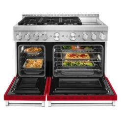 Cuisinière à Gaz Avec Plaque Chauffante KitchenAid, Rouge Passion, 6 Brûleurs, 48 Po. L. -Appareils Électroménagers 30006444d L
