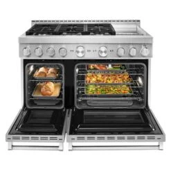 Cuisinière à Gaz KitchenAid, 6 Brûleurs, 2 Fours, 48 Po, 6,3 Pi³, Acier Inoxydable, Allumage Flame-Sensing -Appareils Électroménagers 30006449d L
