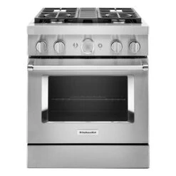 Cuisinière Biénergie KitchenAid, 4 Brûleur, 30 Po L., Acier Inoxydable