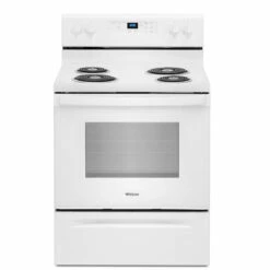 Cuisinière électrique Autoportante Whirlpool, Blanche, Fonction Garde-au-chaud, 4 éléments Tubulaires
