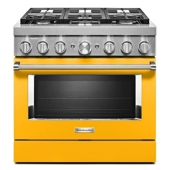 Cuisinière à Gaz De Style Commercial KitchenAid De 36 Po Avec 6 Brûleurs, 5,1 Pi.cu. (jaune) 1 Cuisinière à Gaz De Style Commercial KitchenAid De 36 Po Avec 6 Brûleurs, 5,1 Pi.cu. (jaune)