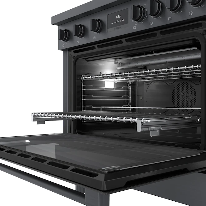 Cuisinière Autoportante Biénergie Bosch, Série 800, 6 Brûleurs, 36 Po, Acier Inoxydable Noir 4 Cuisinière Autoportante Biénergie Bosch, Série 800, 6 Brûleurs, 36 Po, Acier Inoxydable Noir – Image 4