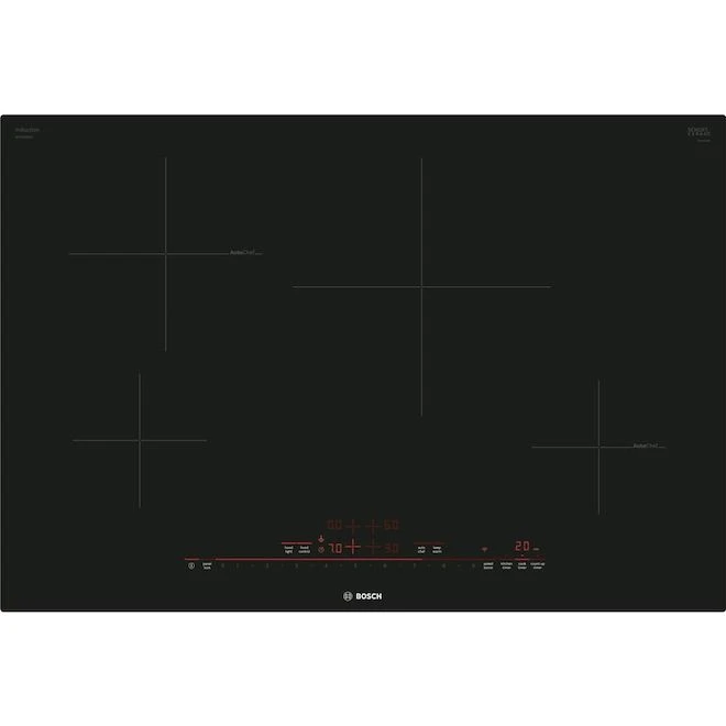 Surface De Cuisson éléctrique à Induction Serie 800 De Bosch, 4 éléments De Cuisson, 30 Po L. X 20 Po P., Noir 1 Surface De Cuisson éléctrique à Induction Serie 800 De Bosch, 4 éléments De Cuisson, 30 Po L. X 20 Po P., Noir