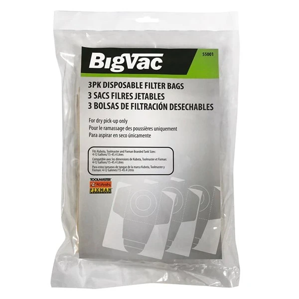 3 Sacs Filtres Jetables Big Vac Pour Aspirateur, 4-12 Gal 1 3 Sacs Filtres Jetables Big Vac Pour Aspirateur, 4-12 Gal