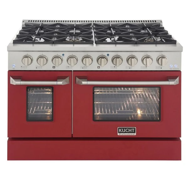 Cuisinière Au Gaz Naturel Avec 8 Brûleurs Et Four à Convection, Rouge Et Acier Inoxydable, 48 Po 1 Cuisinière Au Gaz Naturel Avec 8 Brûleurs Et Four à Convection, Rouge Et Acier Inoxydable, 48 Po