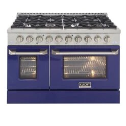 Cuisinière Au Gaz Naturel Avec 8 Brûleurs Et Four à Convection, Bleu Et Acier Inoxydable, 48 Po