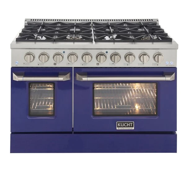 Cuisinière Au Gaz Naturel Avec 8 Brûleurs Et Four à Convection, Bleu Et Acier Inoxydable, 48 Po 1 Cuisinière Au Gaz Naturel Avec 8 Brûleurs Et Four à Convection, Bleu Et Acier Inoxydable, 48 Po