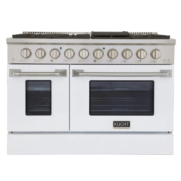 Cuisinière Au Gaz Naturel Avec 8 Brûleurs Et Four à Convection, Blanche Et Acier Inoxydable, 48 Po 2 Cuisinière Au Gaz Naturel Avec 8 Brûleurs Et Four à Convection, Blanche Et Acier Inoxydable, 48 Po – Image 2