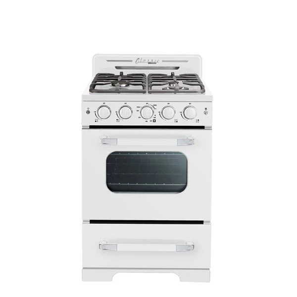Cuisinière à Gaz Autoportante Blanc Guimauve Classic Retro Par Unique De 24 po Et 2,9 pi³ à 4 brûleurs Avec Four à Conv 1 Cuisinière à Gaz Autoportante Blanc Guimauve Classic Retro Par Unique De 24 po Et 2,9 pi³ à 4 brûleurs Avec Four à Conv