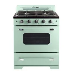 Cuisinière à Gaz Autoportante Vert Menthe Classic Retro Par Unique De 30 po Et 3,9 pi³ à 4 brûleurs Avec Four à Convect