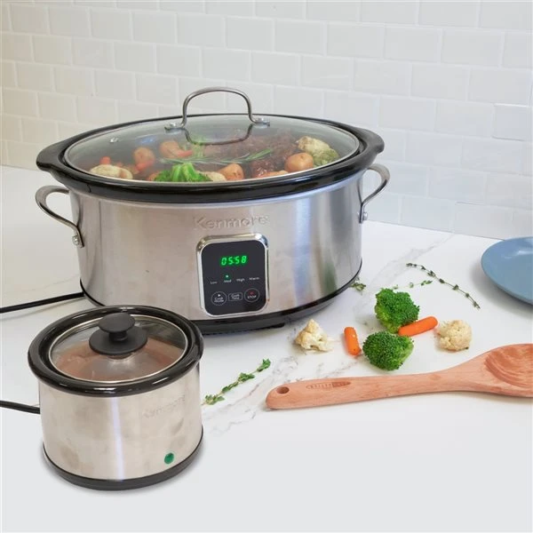 Mijoteuse Kenmore Noir Et Argent De 6,6 L Avec Réchaud à Sauce 2 Mijoteuse Kenmore Noir Et Argent De 6,6 L Avec Réchaud à Sauce – Image 2