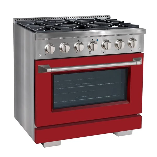Cuisinière à Gaz De 36 Po Et Four à Convection Avec Porte Rouge Mat Par Ancona 2 Cuisinière à Gaz De 36 Po Et Four à Convection Avec Porte Rouge Mat Par Ancona – Image 2