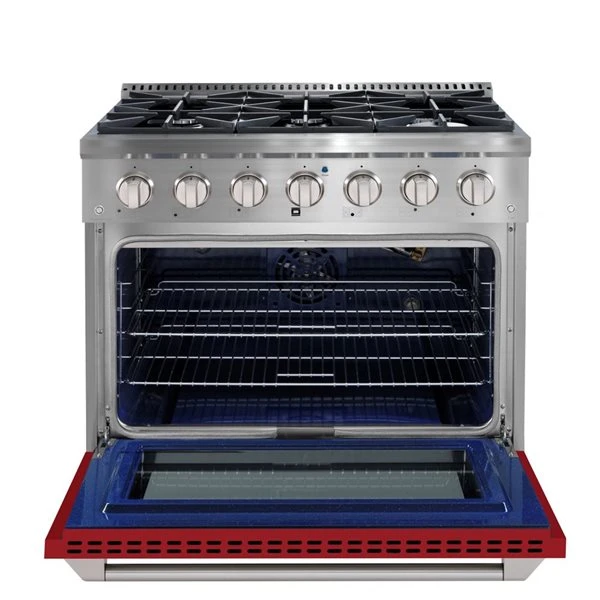 Cuisinière à Gaz De 36 Po Et Four à Convection Avec Porte Rouge Mat Par Ancona 3 Cuisinière à Gaz De 36 Po Et Four à Convection Avec Porte Rouge Mat Par Ancona – Image 3