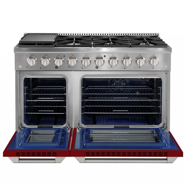 Cuisinière à Gaz De 48 Po Et Four à Convection Double Avec Portes Rouge Mat Par Ancona 2 Cuisinière à Gaz De 48 Po Et Four à Convection Double Avec Portes Rouge Mat Par Ancona – Image 2