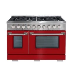 Cuisinière à Gaz De 48 Po Et Four à Convection Double Avec Portes Rouge Mat Par Ancona